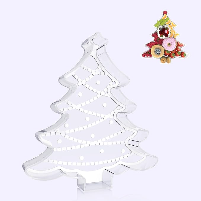 11" Christmas Tree Charcuterie Boards, Acrylic Reusable Serving Tray for Dessert Appetizer Display, Cute Decorative Snack Platter for Xmas Party Table Decoration