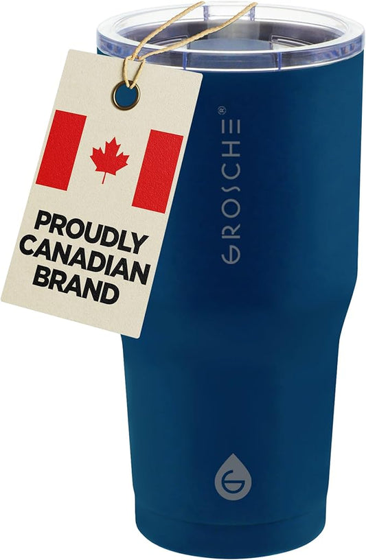 GROSCHE Yukon 20 oz Insulated Coffee Mug with Lid - Durable Travel Mug, Stainless Steel Tumblers, Vacuum Insulated Coffee Tumbler for Hot or Cold Beverages - BLUE