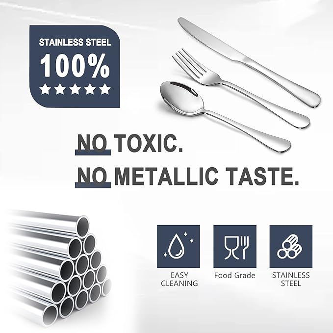 Silverware Set,SANTUO Stainless Steel Knives Spoon Forks Set for Home, Kitchen and Restaurant, Mirror Polished& Dishwasher Safe (18pcs Silverware set)