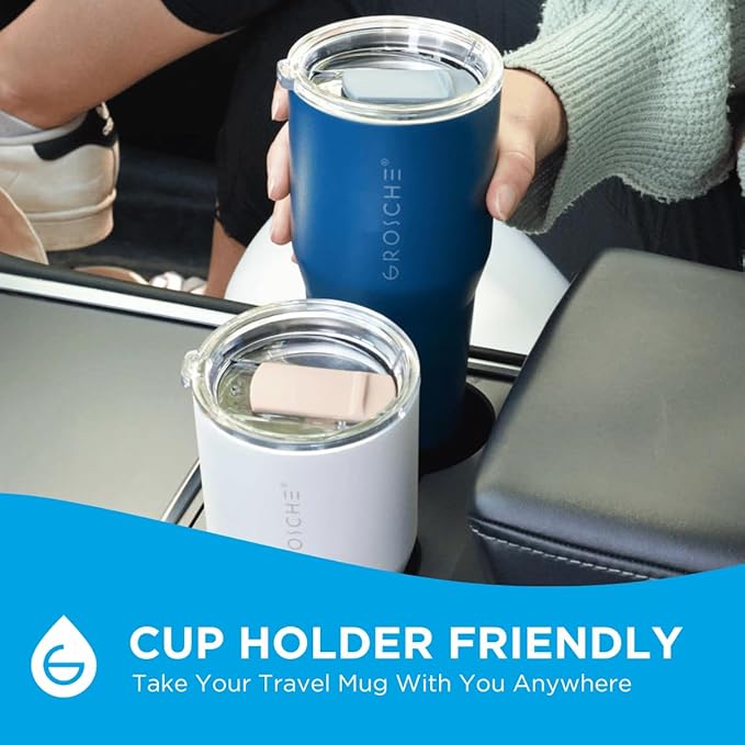 GROSCHE Yukon 20 oz Insulated Coffee Mug with Lid - Durable Travel Mug, Stainless Steel Tumblers, Vacuum Insulated Coffee Tumbler for Hot or Cold Beverages - BLUE