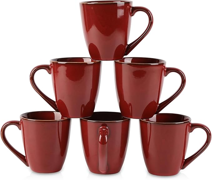 vicrays Coffee Mug Set, 12 Ounce, Set of 6, Ceramic Mug for Men, Women, Unique Glazed Mugs with Handle for Coffee, Tea, Milk, Cocoa, Cereal(Cherry Red)