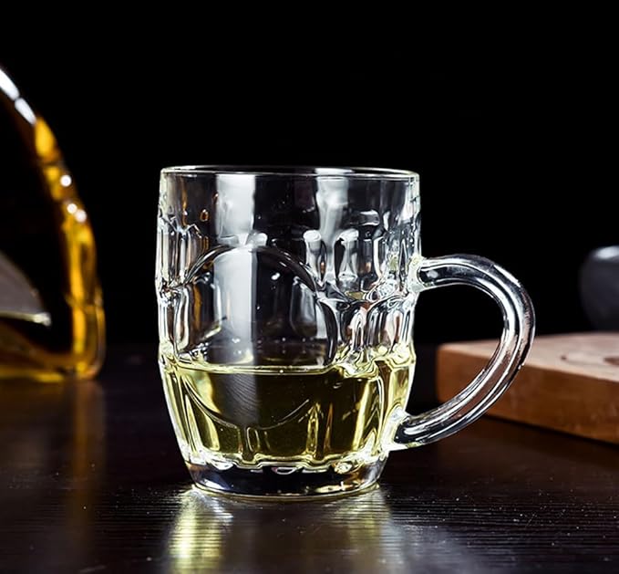 Dimple Stein Beer Mug Set, 10 oz Beer Glasses with Handle, Glass Beer Mugs, Dishwasher and Freezer Safe, Clear and Sturdy, Set of 2