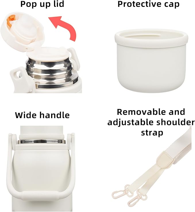 BJPKPK Insulated Water Bottle Leak Proof 27oz Stainless Steel Water Bottles with Handle and Lid Travel Metal Thermal Flask,Beige