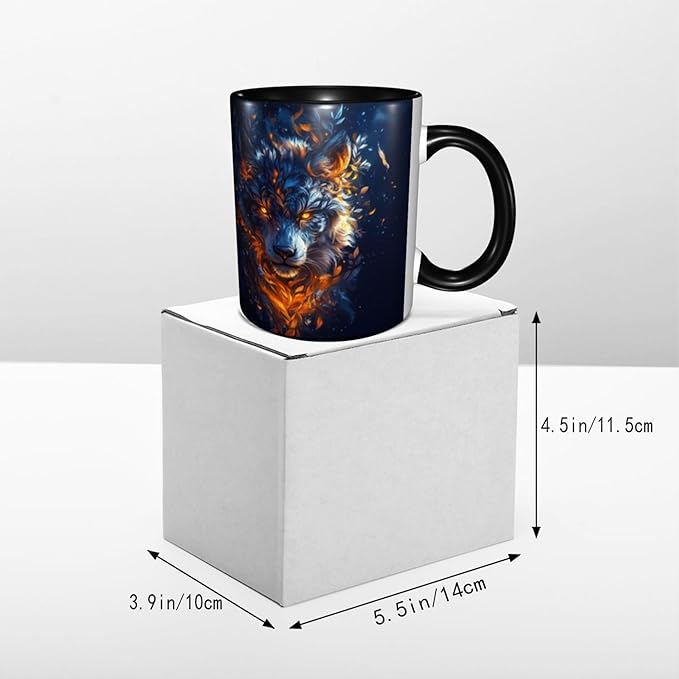 Yrebyou Wolf Coffee Mug Funny Tea Cup Ceramic Mugs 11OZ with Handle Gifts for Women Men Home Office Decor