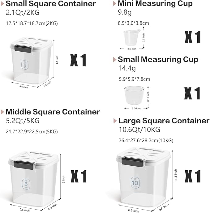 Rice Container - Flour Rice Dispenser 20lbs/10kg/10.6qt Food Grain Cereal Bins Pet Food Storage Laundry Pods Container for Household Pantry Organization (20lbs)