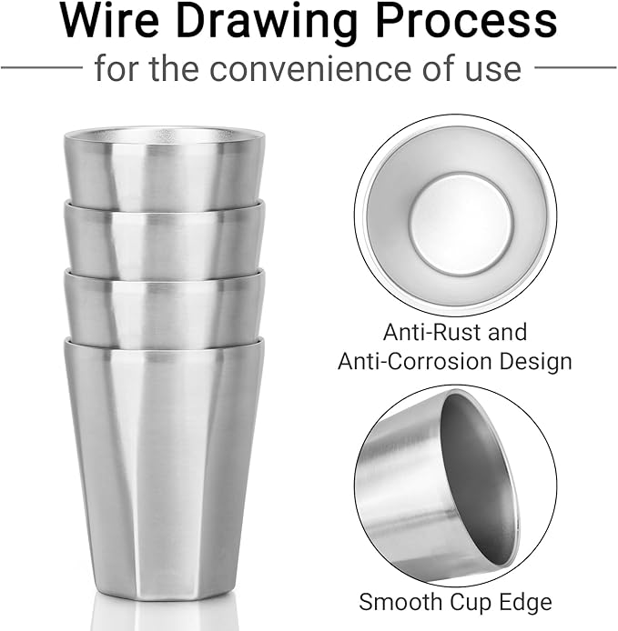 Beasea Stainless Steel Cups 10 oz, 4 Pack Small Bulk Stackable Stainless Steel Tumbler Insulated Cups for Drinking Double Wall Metal Glasses Tin Cups for Home Restaurant Office Party Camping