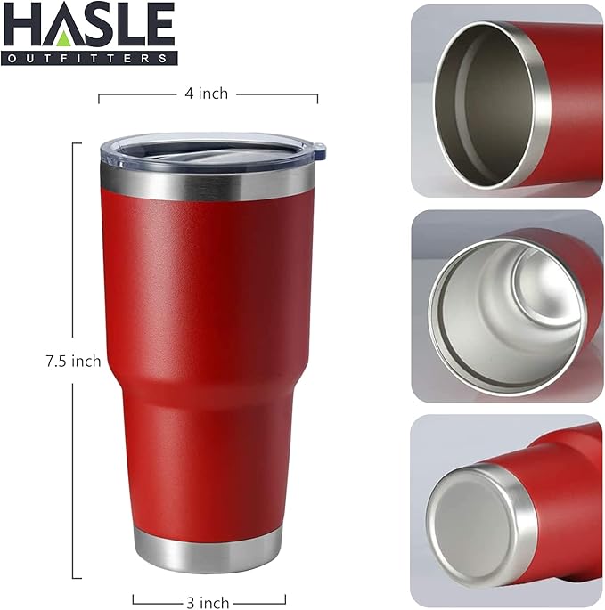 HASLE OUTFITTERS 30oz Stainless Steel Tumbler, Double Wall Vacuum Insulated Travel Mug Tumbler, Durable Insulated Coffee Mug, Gift Box Set (Red, 4)