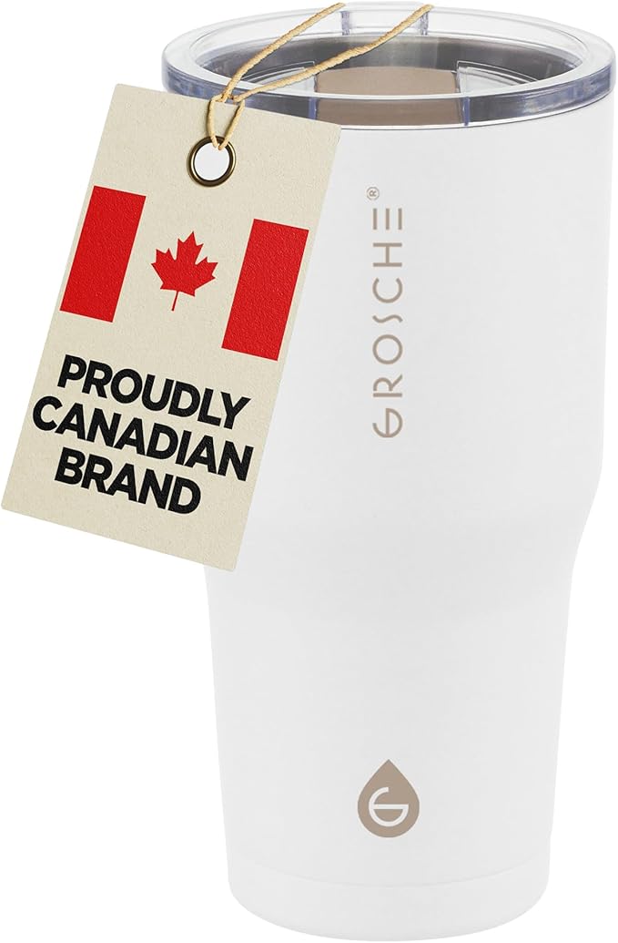 GROSCHE Yukon 20 oz Insulated Coffee Mug with Lid - Durable Travel Mug, Stainless Steel Tumblers, Vacuum Insulated Coffee Tumbler for Hot or Cold Beverages - CREAM WHITE