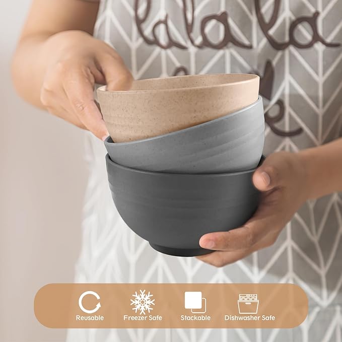 Teivio 32-Piece Kitchen Plastic Wheat Straw Dinnerware Set, Service for 8, Unbreakable Plates, Bowls and Cups Set, Farmhouse Outdoor Camping Dishes for Rustic Life/Country/Vintage, Country