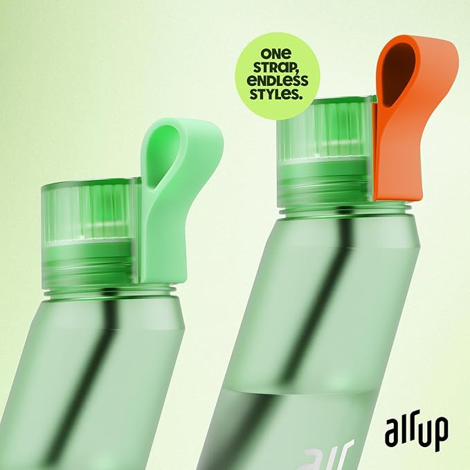 air up® water bottle (21oz) Twist Vibrant Green starter set with 5-Pod Variety Pack Flavor Fiesta, Orange Strap & Straw Brush | sugar-free flavoring | dishwasher-safe, BPA-free