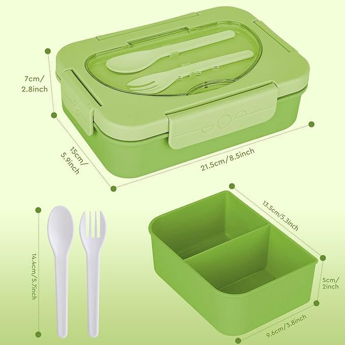 Bento Box Adult Lunch Box,Lunch Containers for Adults Kids,5-Compartment Bento Box for Kids Snack Boxes with Cutlery (Green)