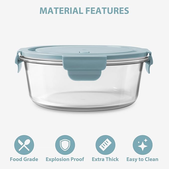 20oz Food Storage Containers with lids Set, Airtight 2.5 Cup Glass Meal Prep Containers, Heat-Resistant BPA-Free Glass Containers for Soup Leftover, Microwave, Dishwasher Freezer Safe (4 Packs)