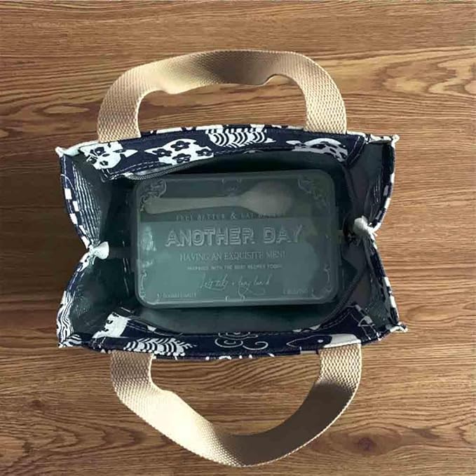 Cartoon canvas women's Japanese insulated handbag lunch box bag lunch bag bento bag (Style B)