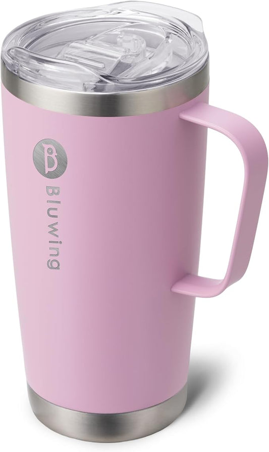 20 oz Insulated Tumbler with Handle Stainless Steel Travel Coffee Mug with Lid and Straw, Double Wall Tumbler Cups for Women and Men, BPA Free (Purple Pink)