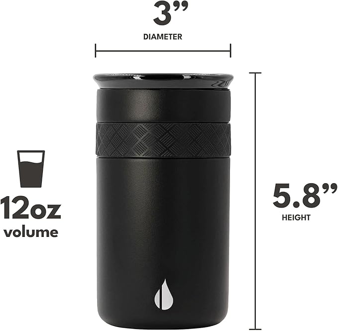 Elemental Artisan Insulated Tumbler, Triple Wall Coffee Travel Mug, Reusable Stainless Steel Coffee Tumbler with Ceramic Lid, Thermal Coffee Cups for Hot (6 Hrs) & Cold (18 Hrs), 12oz - Black