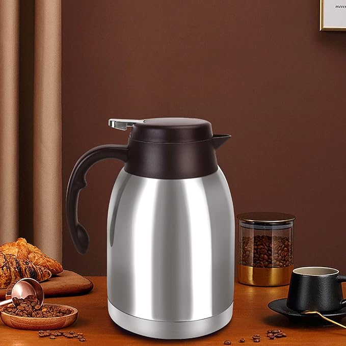 54oz Stainless Steel Thermal Coffee Carafe Dispenser, Unbreakable Double Wall Vacuum Flask 1.6L Water Tea Pot Beverage Pitcher for Cold Drinks in Summer(Classic Silver)