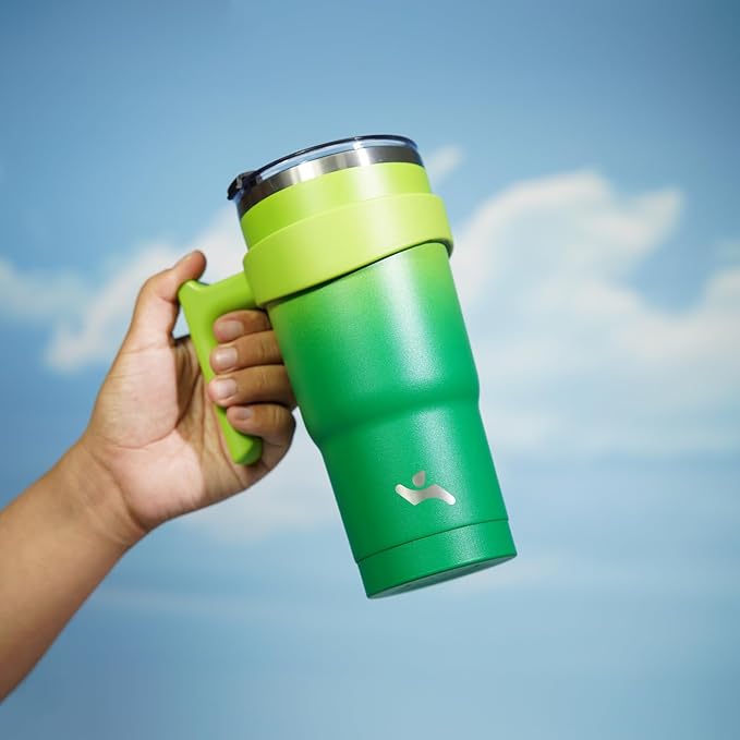 20 oz Tumbler with Handle and 2 Straw 2 Lid, Insulated Water Bottle Stainless Steel Vacuum Cup Reusable Travel Mug,Matcha Green