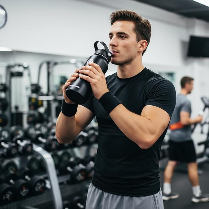 32oz Insulated Water Bottle with Straw & Handle- 24hr Cold/12hr Hot, Leakproof Stainless Steel Metal Bottle for Gym, Travel & Sports