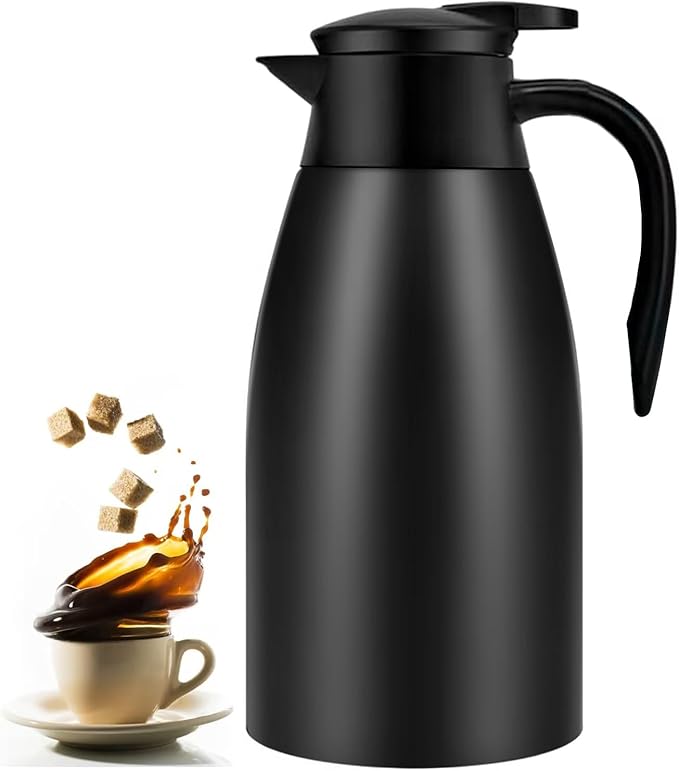 70oz Coffee Carafe Airpot Insulated Coffee Urn Stainless Steel Vacuum Thermal Pot Flask Dispenser for Coffee, Hot Water, Tea, Hot Beverage - Keep 12 Hours Hot, 24 Hours Cold-Black