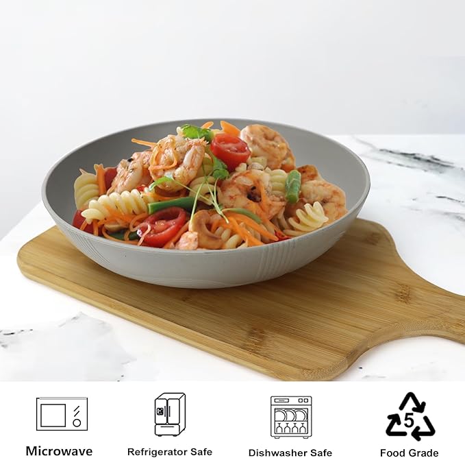 PYRMONT 65oz Wheat Straw Bowls-10 inches Large Salad Bowls Set of 6,Bowls for Kitchen,Shallow Serving Bowls,Lightweight & Unbreakable,Microwave & Dishwasher Safe,BPA-Free