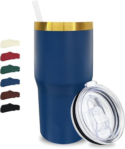 20 oz Tumbler Stainless Steel Tumbler with Lid and Straw, Double Wall Vacuum Insulated Travel Coffee Mug for Laser Engrave, Powder Coated Cups for Hot and Cold Drinks (Navy,1 pack)