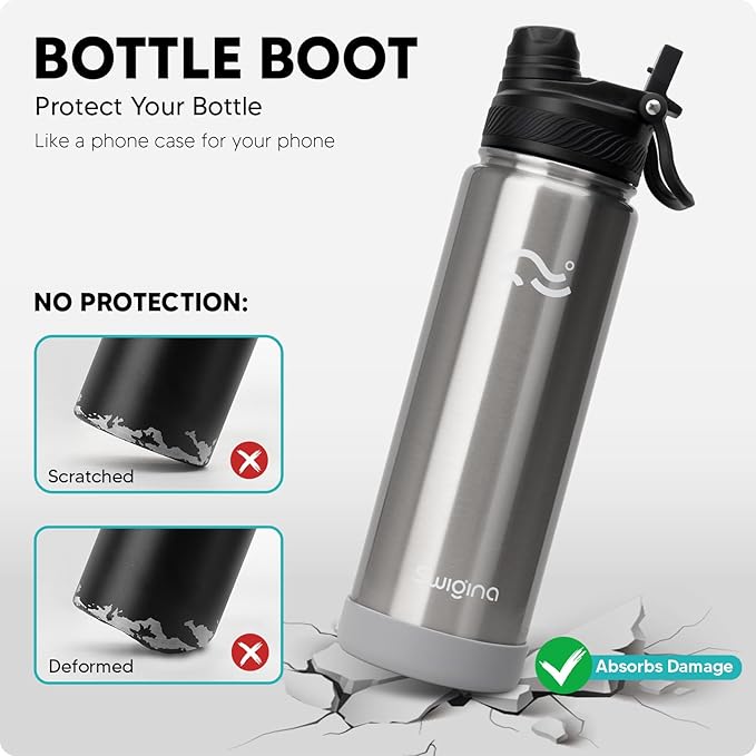 [2-IN-1 LID] Insulated Water Bottle with Silicone Boot (36hrs Cold/18hrs Hot) - DIY Stickers, Leakproof, BPA Free, 40 oz