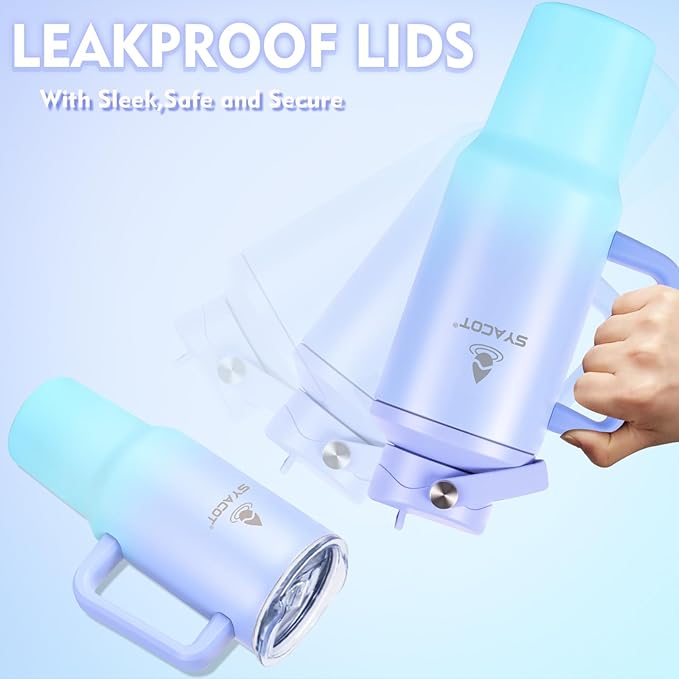 40 oz Tumbler with Handle and Straw or Convert to 40 oz Insulated Water Bottle Fits in Cup Holder. Stainless Steel Metal Water Flask with 2 Lids for Travel,Camping,Gym Sports Coffee Mug Thermal Cup