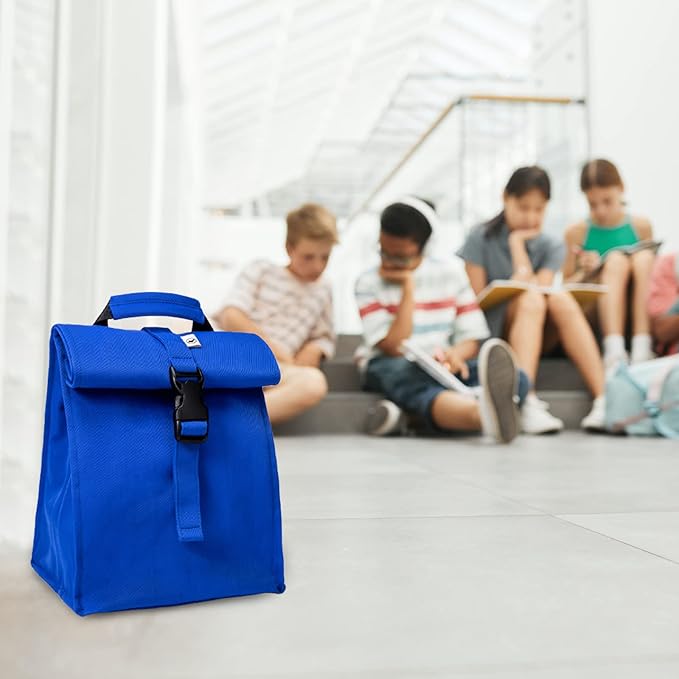 SUNNY BIRD Insulated Lunch Bag Rolltop Lunch Box Tote Lunchbox Bag for Women, Men, Adults and Kids (Blue)