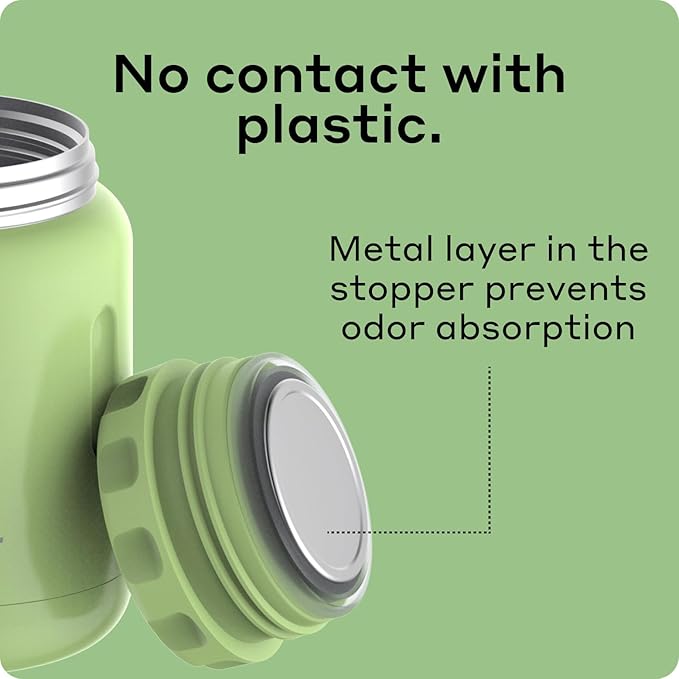 BOBBER 24 oz Insulated Stainless Steel Thermos for Hot Food, Extra-Wide Mouth Soup Container with Spoon and Bowl - Keeps Rice and Pasta Hot for 14 Hours and Salads Cold for 20 Hours (Green)