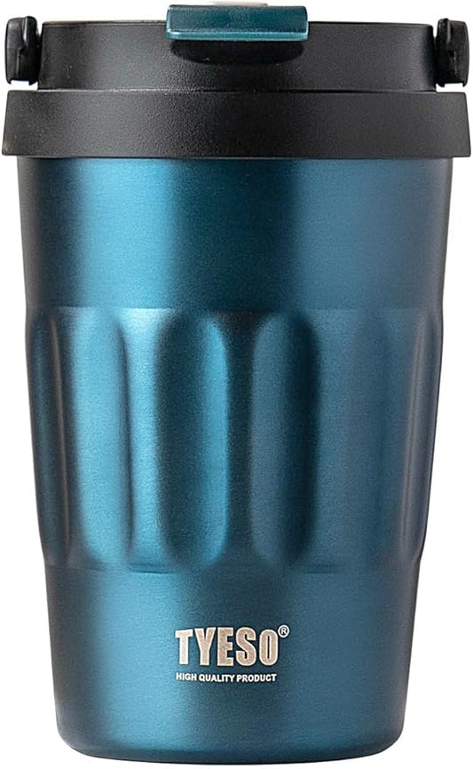 TYESO Stainless Steel Portable Tumbler with Flip Lid,Travel Mug with Concealed Carry Handle, Leakproof Insulated Coffee Cup (BLUE, 17 OZ)