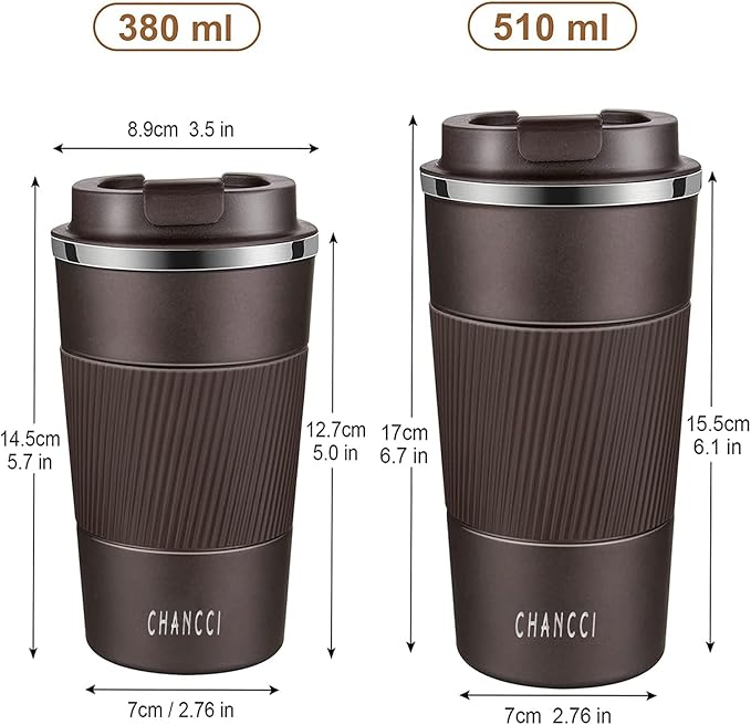 Travel Coffee Mug Spill Proof Leakproof 12 oz Insulated Coffee Mug with Screw Lid, Stainless Steel Vacuum Tumbler Reusable Thermal Coffee Cup to go for Hot and Cold Drinks -380ml, Brown