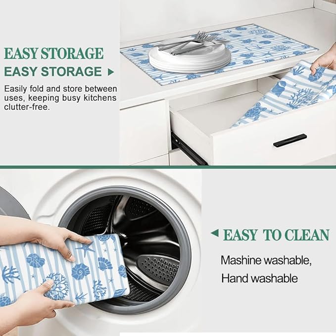 Beach Coastal Kitchen Dish Drying Mat for Counter, Ocean Sea Dish Draining Mat Microfiber Absorbent Reusable Washable Extra Large 18"x24" (beach, 18"x24")