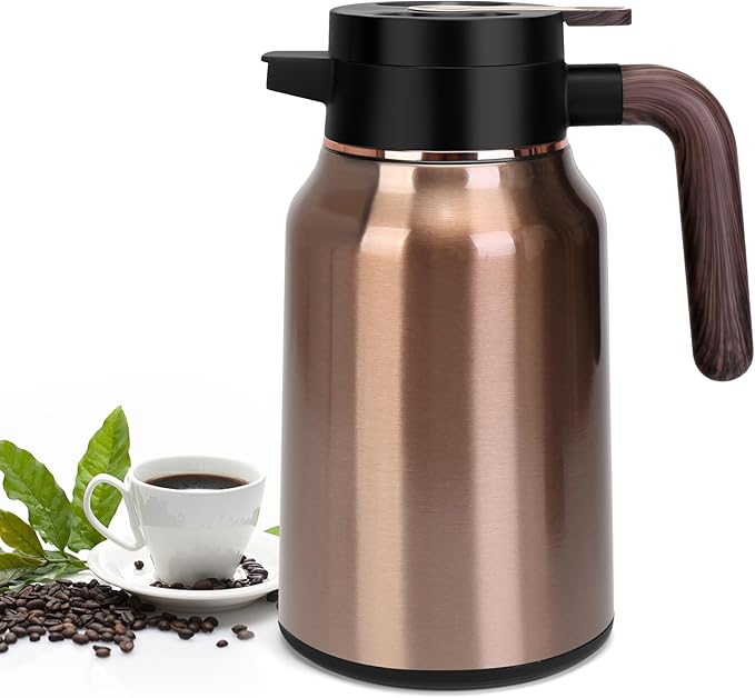 51oz Thermal Coffee Carafe, Stainless Steel Carafes for Hot Liquids 12 Hours, Insulated Coffee Carafes For Keeping Hot Coffee, Hot Water, Tea, Hot Beverage (Gold)