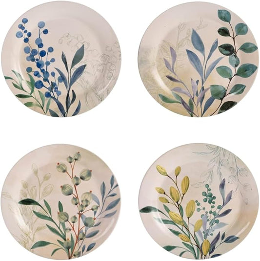 Bico Botanical Valley Salad Plates Set of 4, 8.75 Inch Ceramic Dessert Plates for Salad, Appetizer, Side Dishes, Microwave and Dishwasher Safe, Gift for Housewarming and Thanksgiving