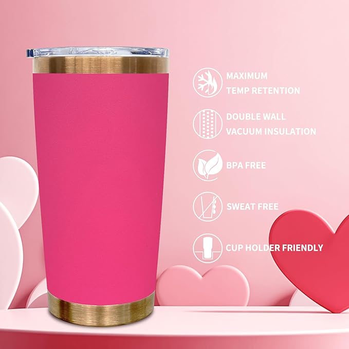 20 oz Tumbler Stainless Steel Tumbler with Lid and Straw, Double Wall Vacuum Insulated Travel Coffee Mug for Laser Engrave, Powder Coated Cup for Hot and Cold Drinks (Rosy,1 pack)