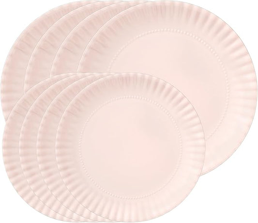 TP Melamine Dinner Plates Set of 8, 8” Salad Dessert Plates and 10.5” Dinner Plates, Dinnerware Set for 4, Indoors and Outdoors, Light Pink