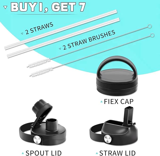 40 oz Insulated Water Bottle with Straw fit in Car Cup Holder(Cold 48 hrs, Hot 24 hrs) Drinking Bottle with Straw Lid, Spout Lid and Flex Cap Leakproof Travel Thermo Mug，Red - Yellow - Blue