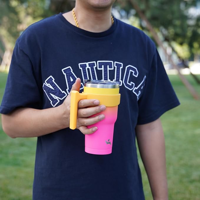 40 oz Tumbler with Handle and 2 Straw 2 Lid, Insulated Water Bottle Stainless Steel Vacuum Cup Reusable Travel Mug,Rainbow