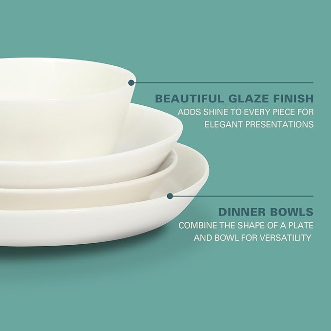 Gibson Home Summer Shades 16 Piece Plates and Bowls Dishes Service for 4 Porcelain Dinnerware Set - White