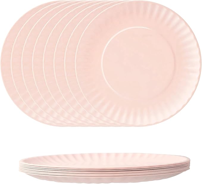 TP Melamine Plates Set of 8, 8-Inch Lightweight Reusable Plates for Picnic, Party, BBQ & Camping, Dishwasher Safe Tableware for Salads, Appetizers & Desserts, Light Pink
