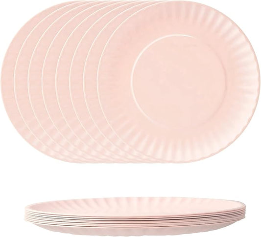 TP Melamine Plates Set of 8, 8-Inch Lightweight Reusable Plates for Picnic, Party, BBQ & Camping, Dishwasher Safe Tableware for Salads, Appetizers & Desserts, Light Pink