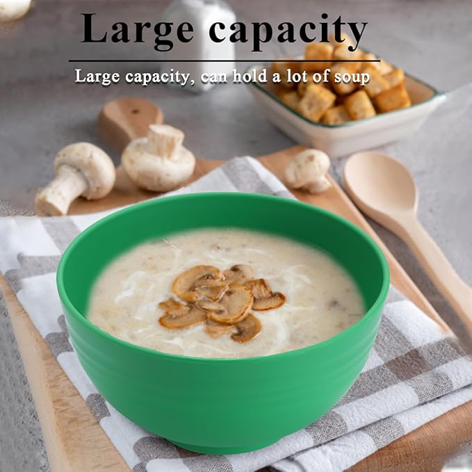 Berglander Plastic Bowls Set of 12 Pieces 25oz, IT Color Reusable and Sturdy Ramen Bowl, Soup Bowls, Cereal Bowl for Adult, Kids, Home, Restaurant, Garden, Picnic, Camping, Poolside, Outdoor