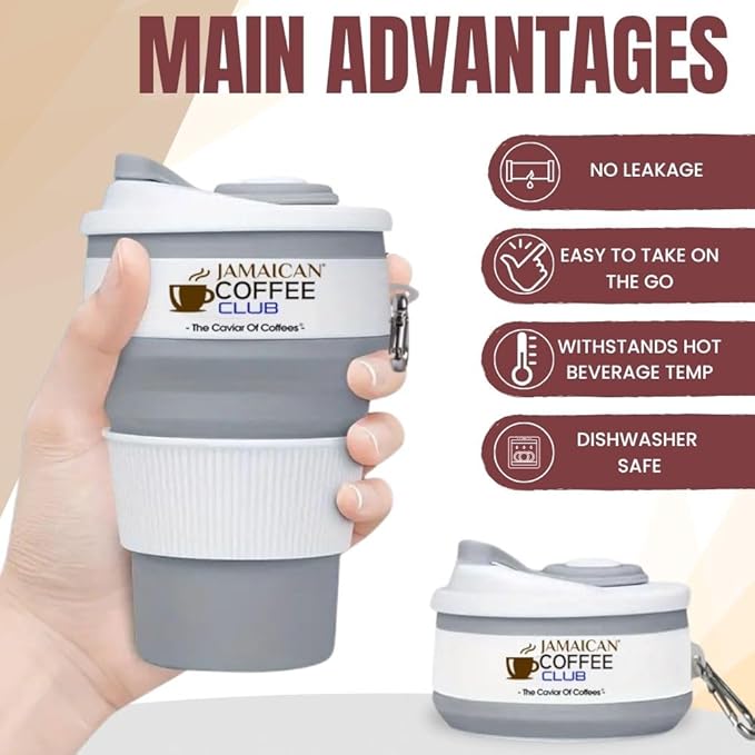 350 mL Silicone Coffee Cup with Lid & Straw – Collapsible, Foldable, Lightweight & Reusable Mug with Carabiner Clip – Portable Travel Cup for Camping, Hiking, Backpacking & Office