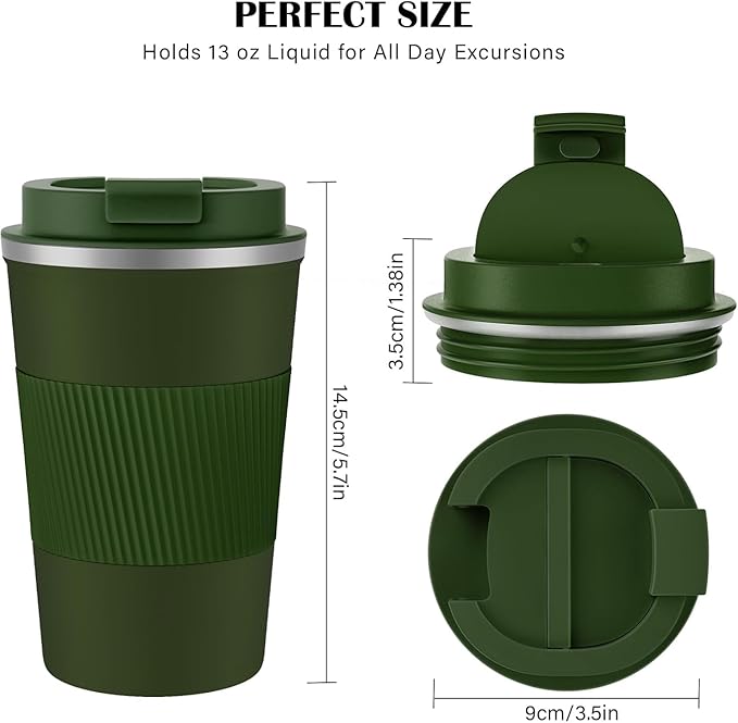 KETIEE Travel Coffee Mug 12oz: Vacuum Insulated Coffee Cup with Leakproof Lid, Coffee Tumbler, Reusable Coffee Cups, Double Wall Stainless Steel Coffee Mug to Go for Hot/Ice Coffee Tea (Army Green)