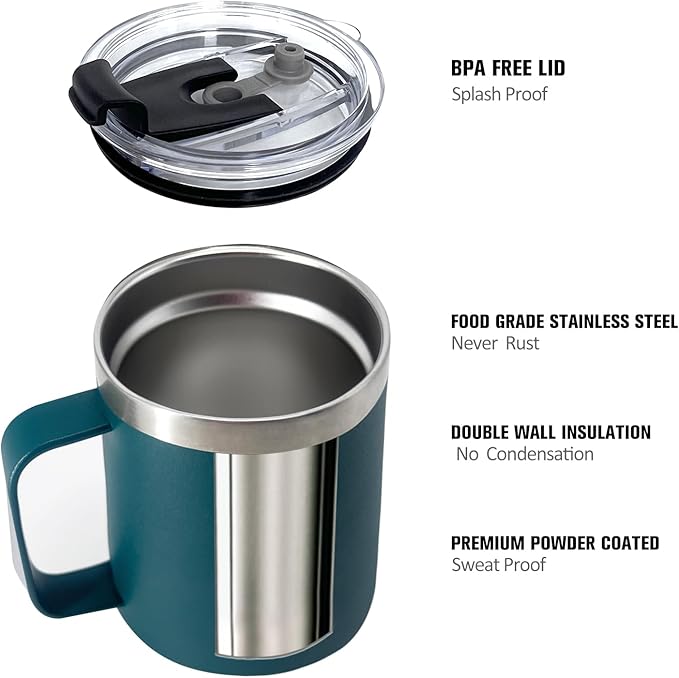 1pack 12oz Coffee Mug With Handle Bulk, Stainless Steel Insulated Travel Tumblers With,Double Wall Vacuum Camping Cup for Hot & Cold Drinks Tea (green)