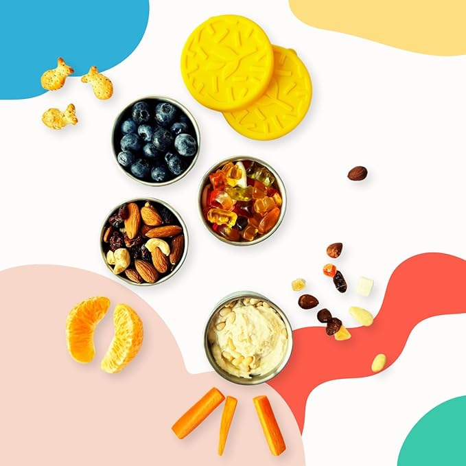 TAVVA 4 X 3 oz Stainless Steel Containers with Lids - Leakproof w/Silicone Lids - BPA Free - Dishwasher & Freezer Safe - Portable & Reusable - Small Snack Cups Dressing Containers