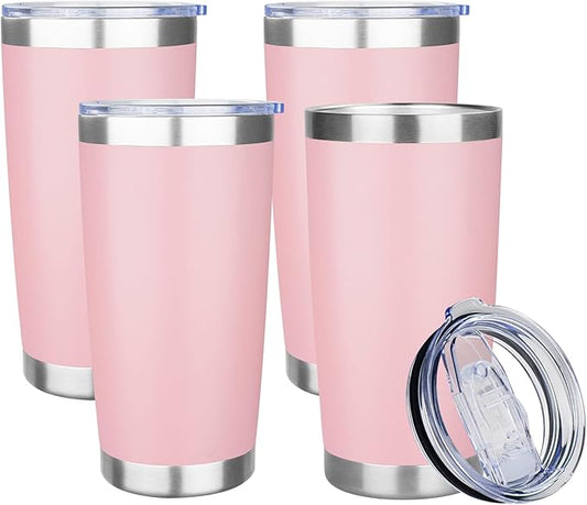 20oz Tumbler with Lid Stainless Steel Insulated Tumblers Travel Coffee Tumbler Bulk Double Wall Vacuum Insulated Water Cup Christmas Gifts for Women Men Her Him Home Office (Pink, 4pack)