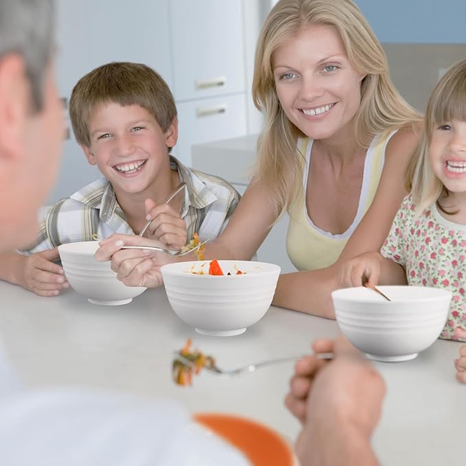 Wrova Wheat Straw Bowls Set of 8, Unbreakable White Cereal Bowl 26OZ, Microwave and Dishwasher Safe Oatmeal Bowls, Kitchen Bowl Suitable for Cereal,Salad,Snack (White)