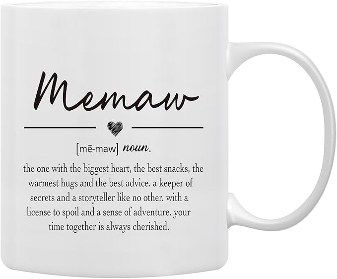 QASHWEY Memaw Gifts Coffee Mug, Memaw Gift, Mothers Day Gifts for MemawGrandma, GrandmaCoffee Mugs, Memaw Mugs Tea Cup Gift for GrandmaMemaw, Memaw Definition Coffee Cups Ceramic 11oz