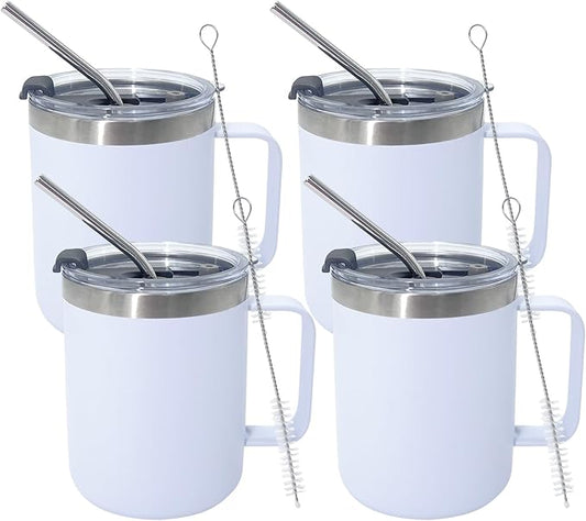 4pack 12oz Coffee Mug With Handle Bulk, Stainless Steel Insulated Travel Tumblers With,Double Wall Vacuum Camping Cup for Hot & Cold Drinks Tea (white)